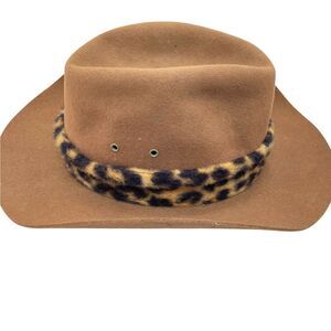 Gangster Hat Fedora Vintage HXC Mens Tan Brown 100% Wool Fold Over Size 7 1/4